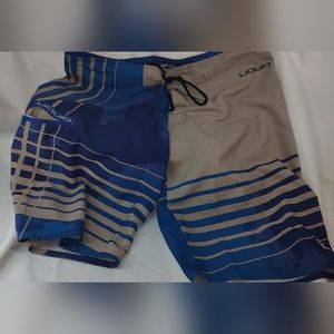 Blue And Tan Liquid Board Shorts Men's Large